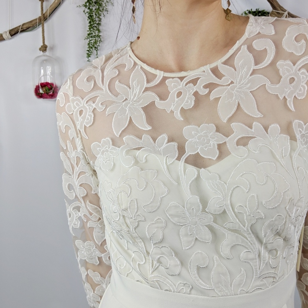 ELIZA J. embroidered top white jumpsuit crepe 0994 - Picture 6 of 7